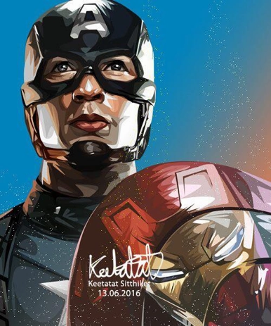 Pop Art Wall Decoration Drawing (Captain America - Ironman Refelected On Shield ) Shelving Ornament