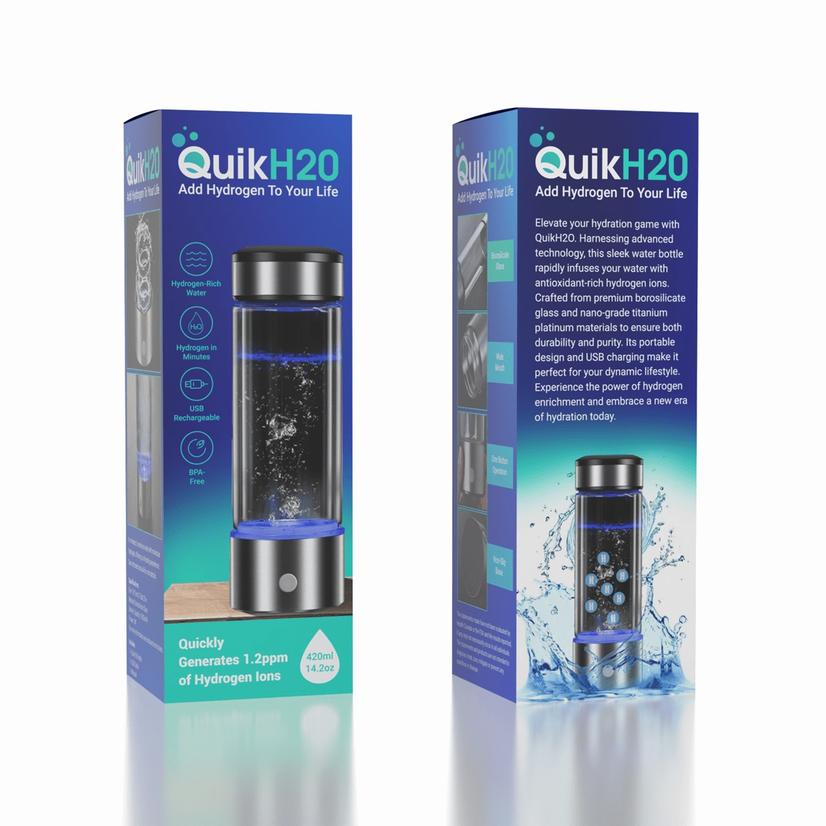 Game Mechanics Creative IdeaGeneration QuikH2O Hydrogen Water Bottle (420mL) - Health and Wellness