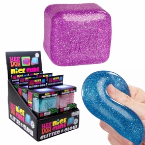 NeeDoh Nice Cube Glitter and Glow Sensory Fidget Toy Tennis Racket Function Expansion