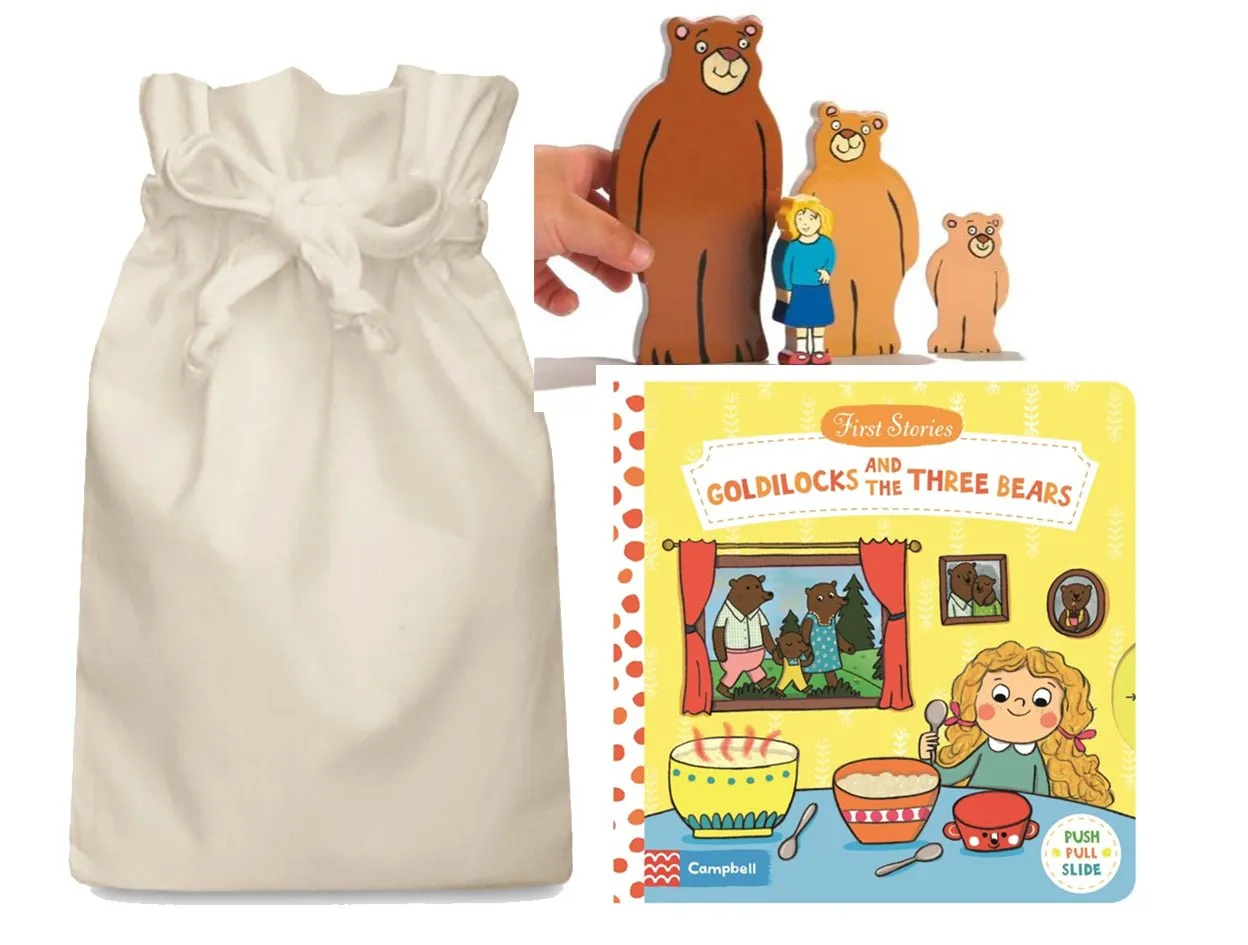 Goldilocks and the Three Bears Story Sack with Yellow Door Wooden Characters Family Time
