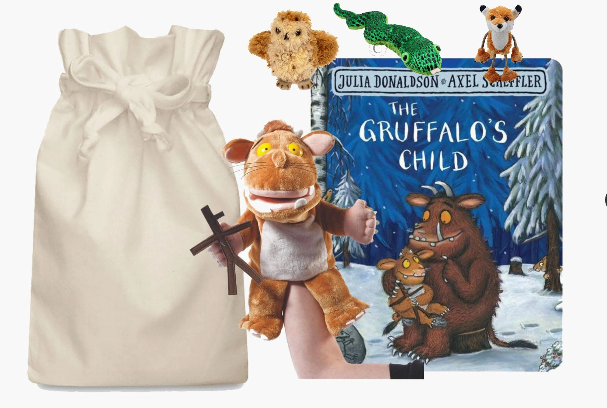 Farm Yard Gruffalo's Child Hand Puppet with Stick Man and Finger Puppets Story Sack