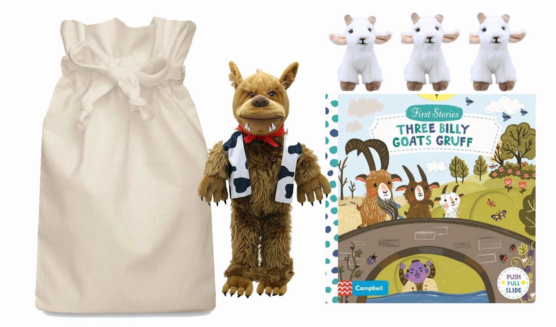 Billy Goats Gruff Story Sack with Large Troll and 3 Goats Statistics Fun