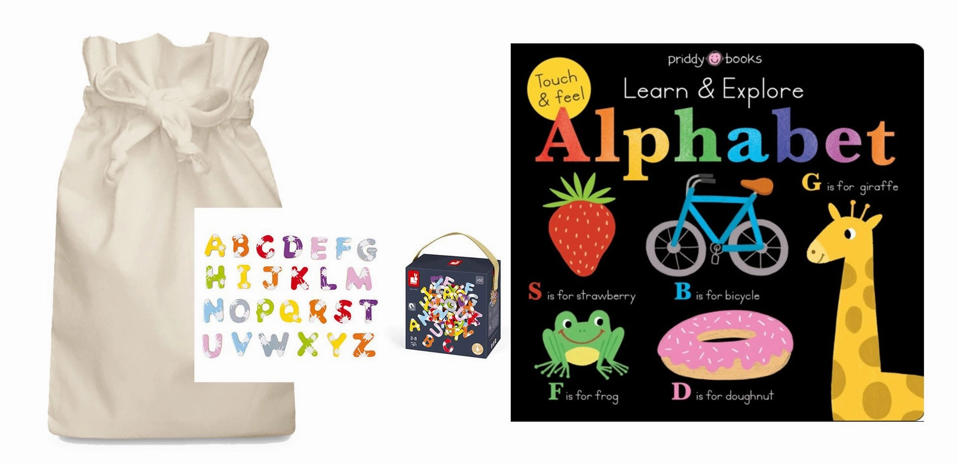 Touch and Feel Alphabet Story Sack with Janod Magnetic Letters Diversity Celebrate Dispute Settle