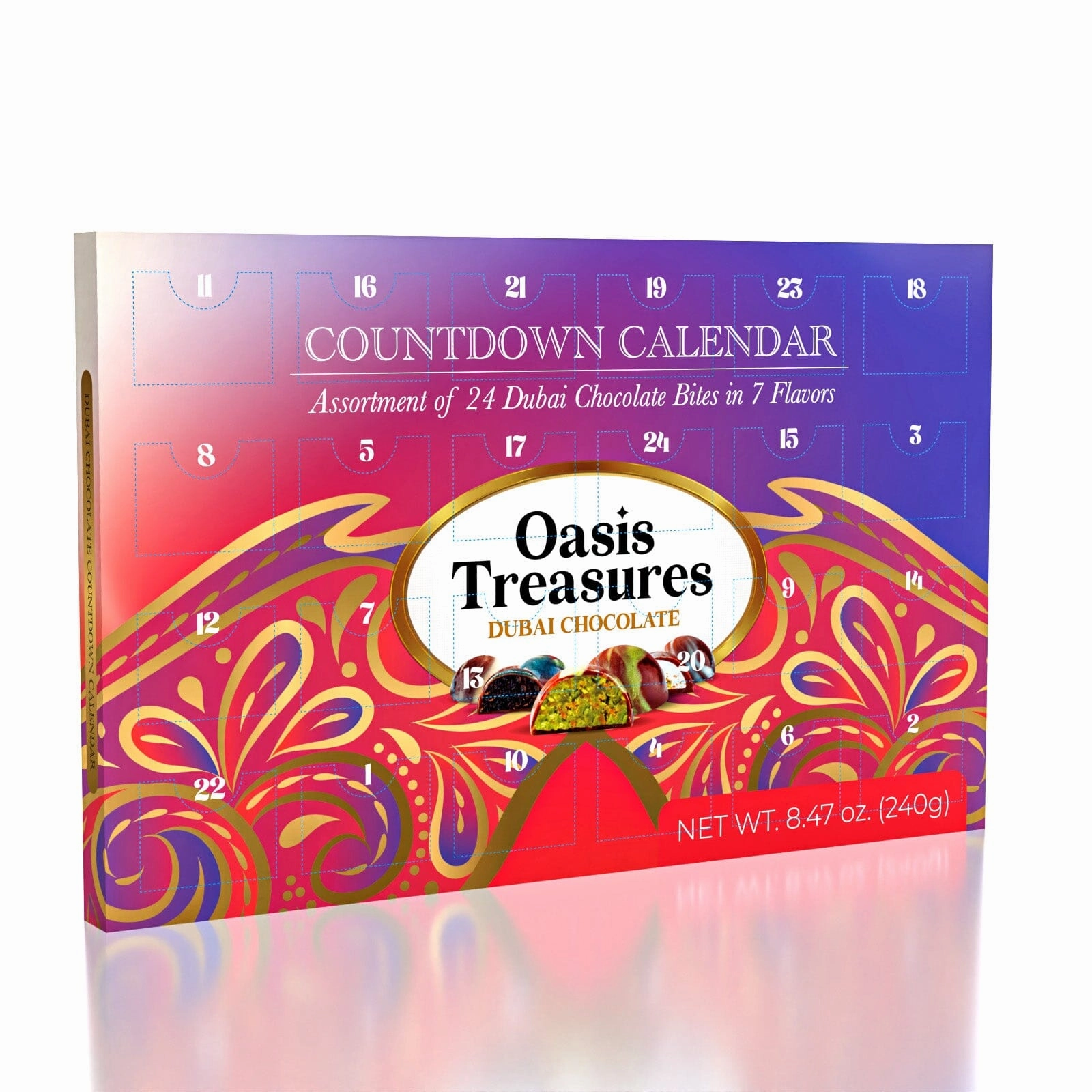 Learning Crafts Dubai Chocolate Bites 24-Day Countdown Calendar by Oasis Treasures (240g) 7 Different Flavors! Contract Follow