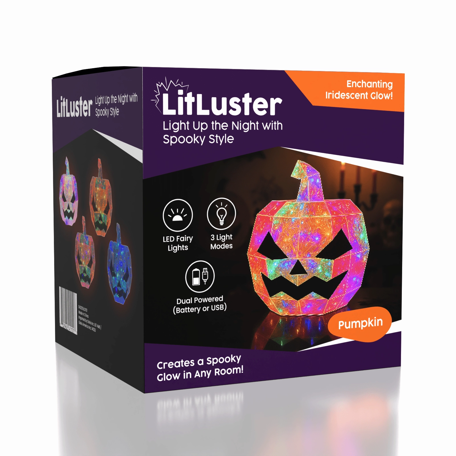 Interactive Patterning LitLuster LED Holographic Halloween Pumpkin Decor Lamp (1pc) Battery or USB Observation Skill Arctic Survival