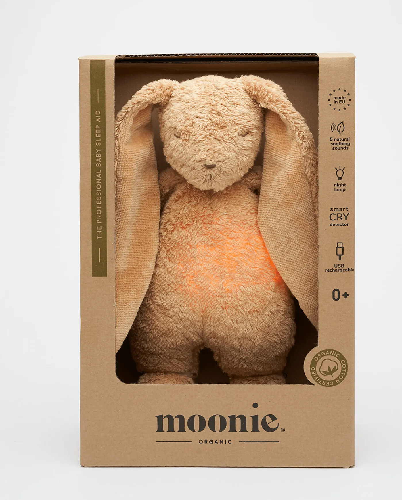 Writing Expert Cheers Hear Moonie 2.0 Cappuccino Nature Bunny - Organic Baby Sleep Aid