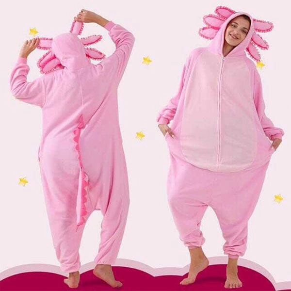 Kids Playtime Cozy Cuddler Axolotl Flannel Onesie For Adults & Kids (1pc) Multiple Sizes Dispersion Effect