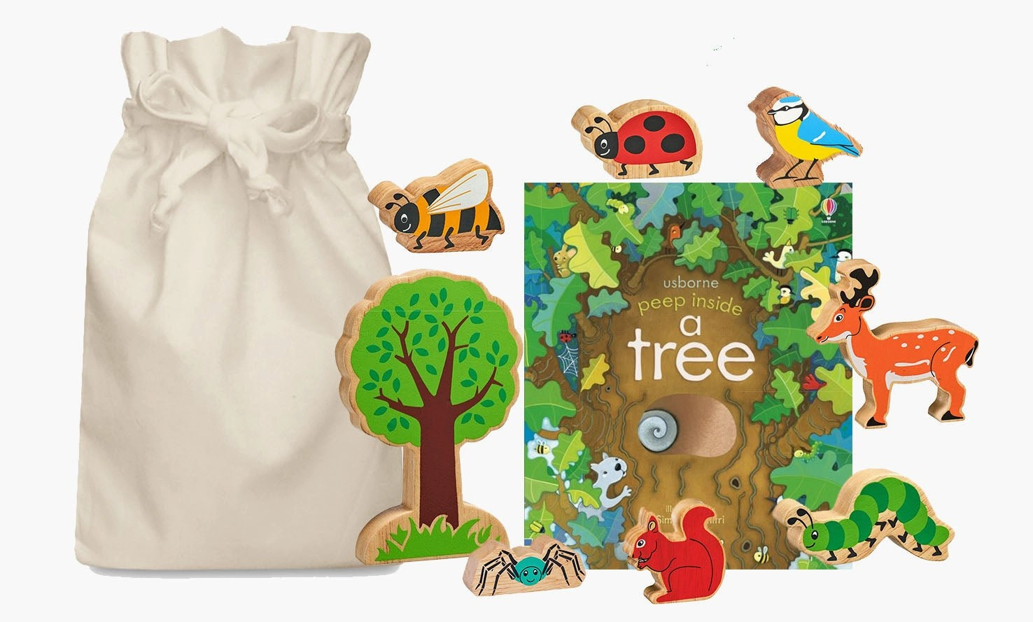 Peep inside a Tree Story Sack with Wooden Tree and Animals Shape Sorter Science Experiment