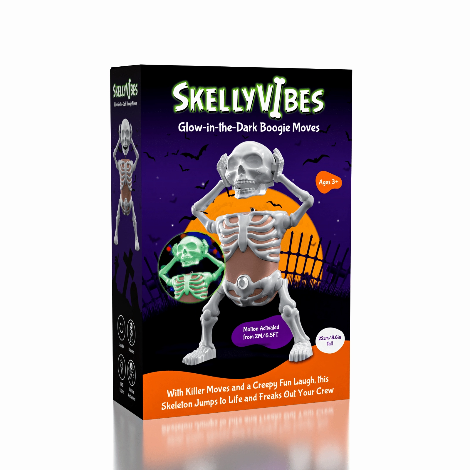 Kids Memory SkellyVibes Glow-In-The-Dark Dancing Skeleton - Lights Up & Laughs! Clock Teaching Problem Solve