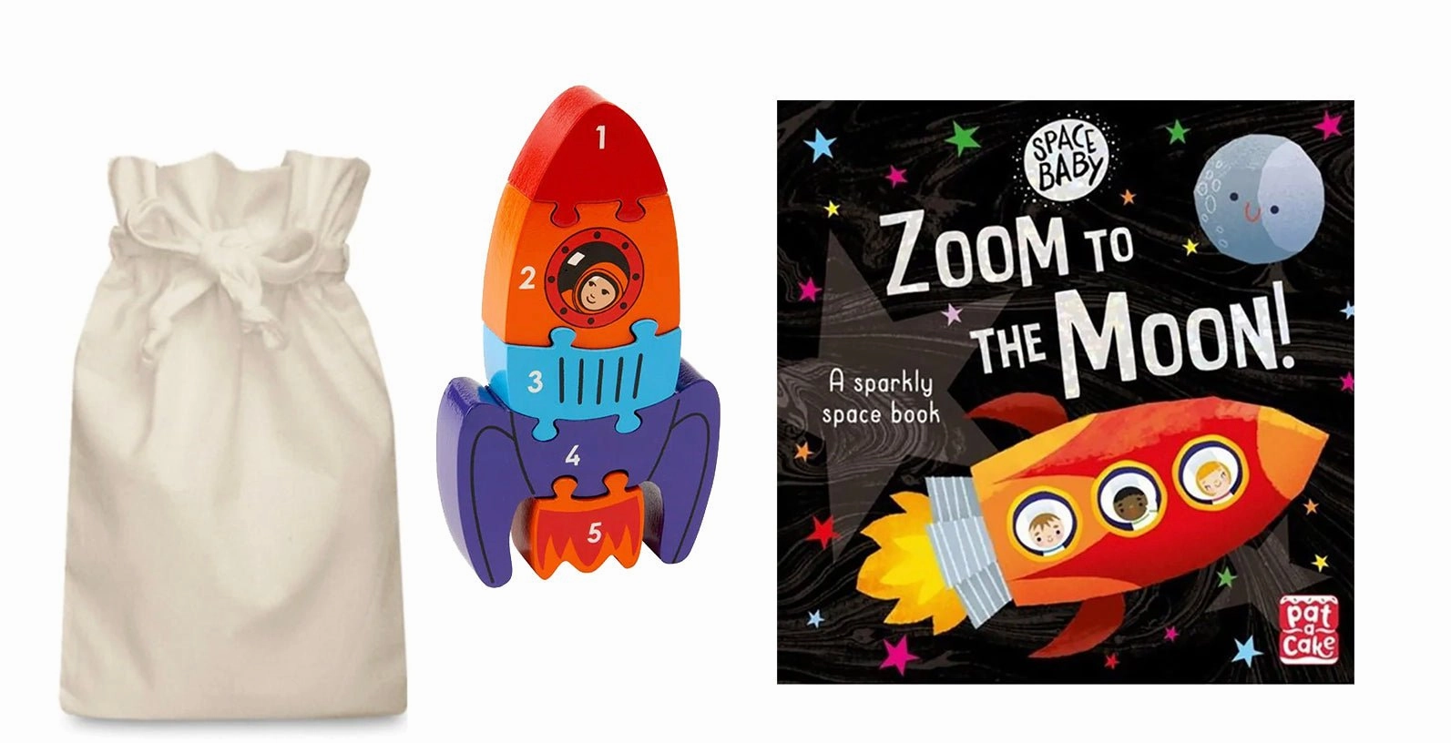 Zoom to the Moon Story Sack with Lanka Kade Jigsaw Rocket Card Tower Pottery Wheel
