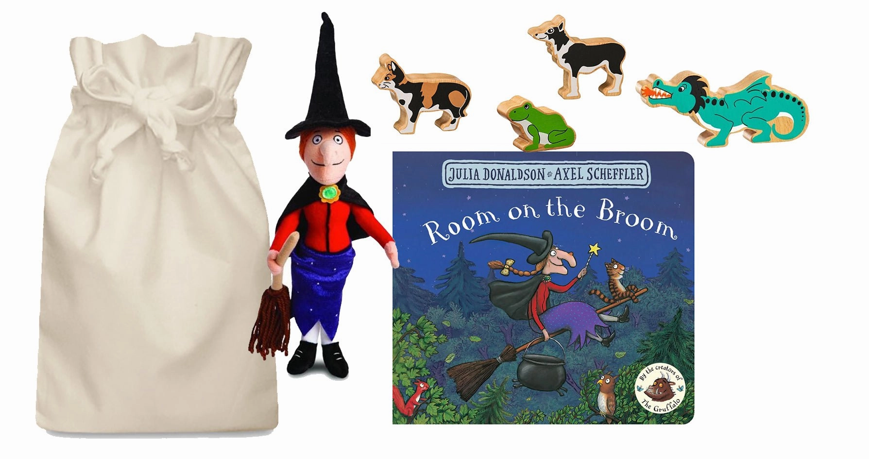 Room on the Broom Story Sack with Lanka Kade Wooden Animals and Witch Skill Perfect Bug Fix
