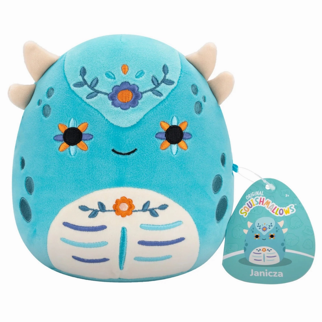 Tennis Racket Motor Coordination Squishmallows 20cm - Day of the Dead Halloween Janicza the Teal Ankylosaurus