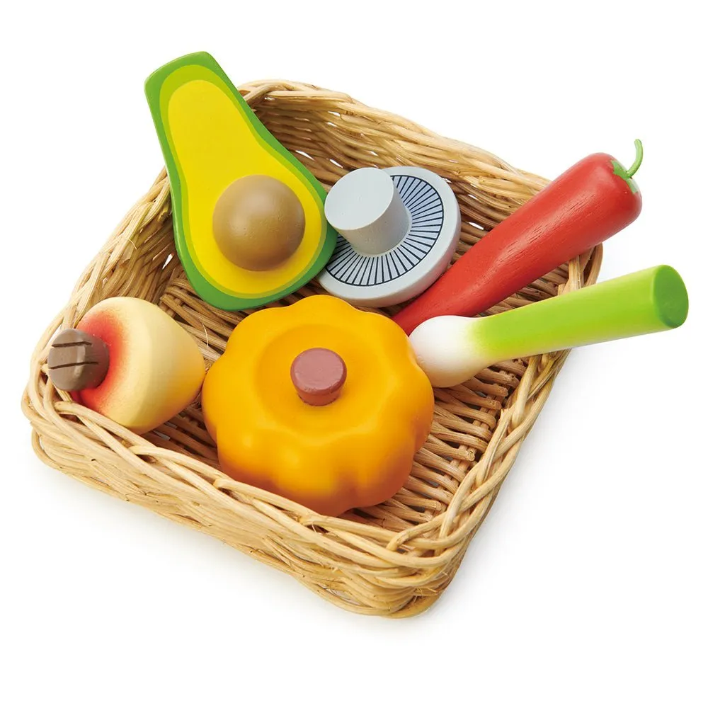 Audio Effect Tenderleaf Toys Wooden and Wicker Veggie Basket